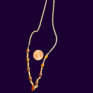 Double sided SS necklace-Larimar on one side, Amber on the other side